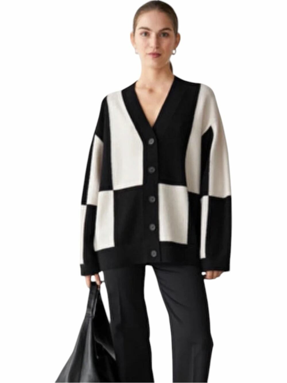 & Other Stories Oversized Color Block Cardigan Black Cream Medium
